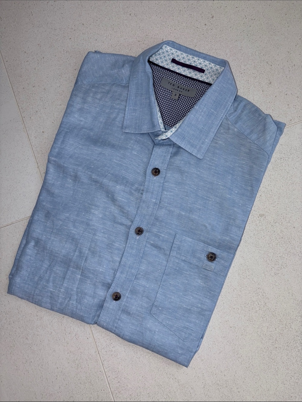 TED BAKER BLUE LINEN SHORT SLEEVE SHIRT MEDIUM